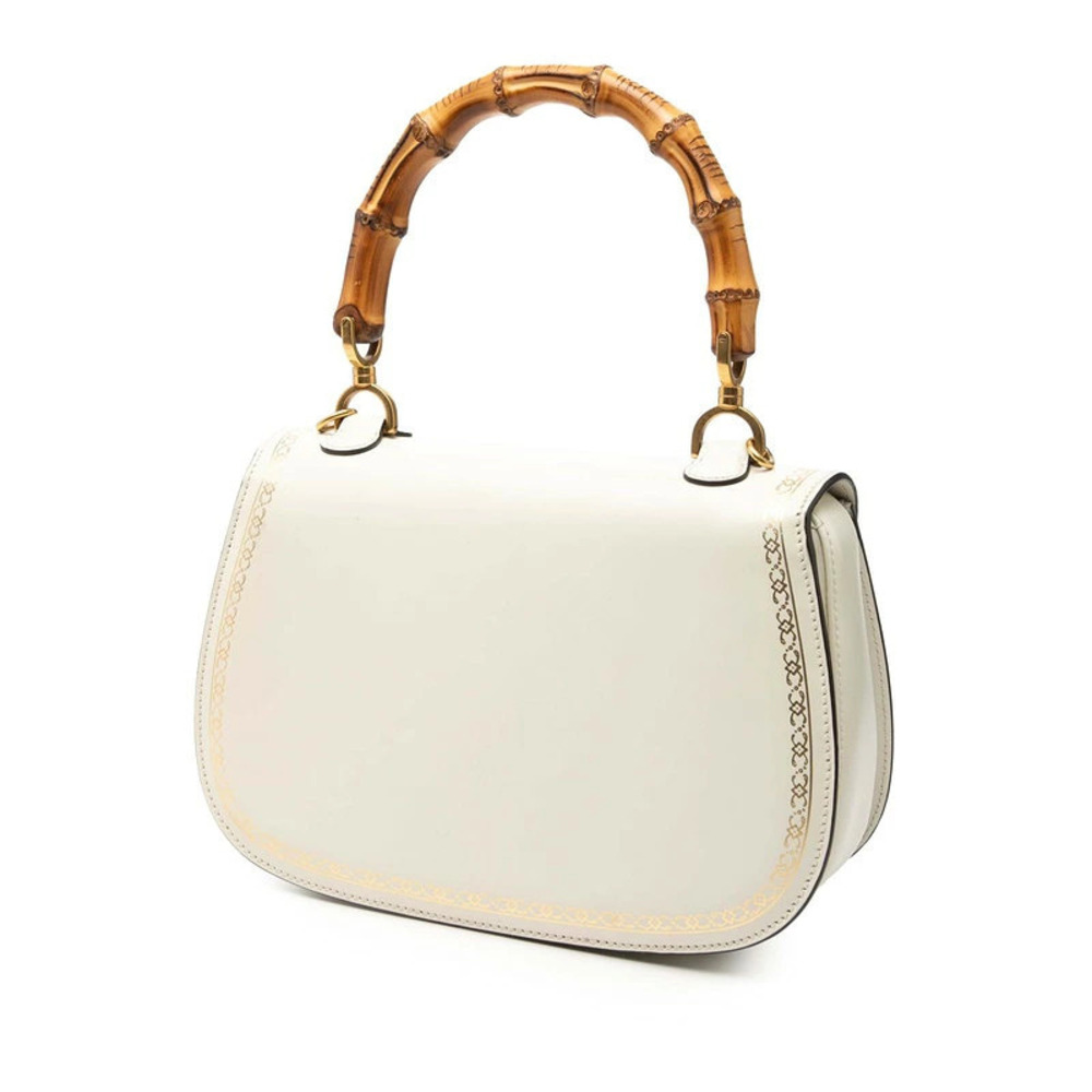 Gucci Shoulder Leather Bag White Bamboo 2way White